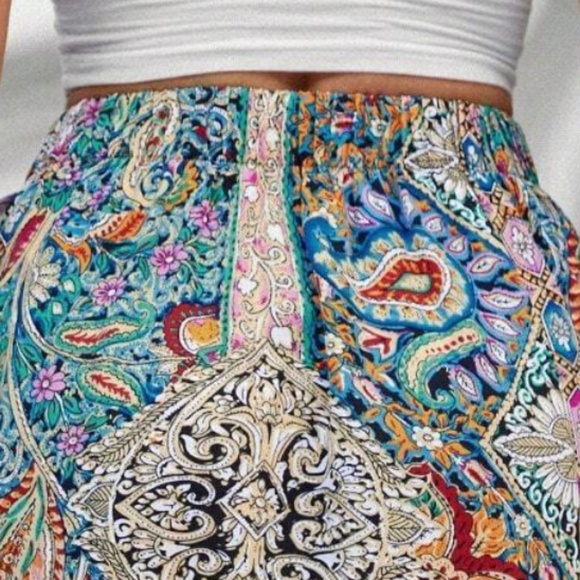Boho Paisley Floral Print Side Tie Maxi Skirt - Picture 3 of 7